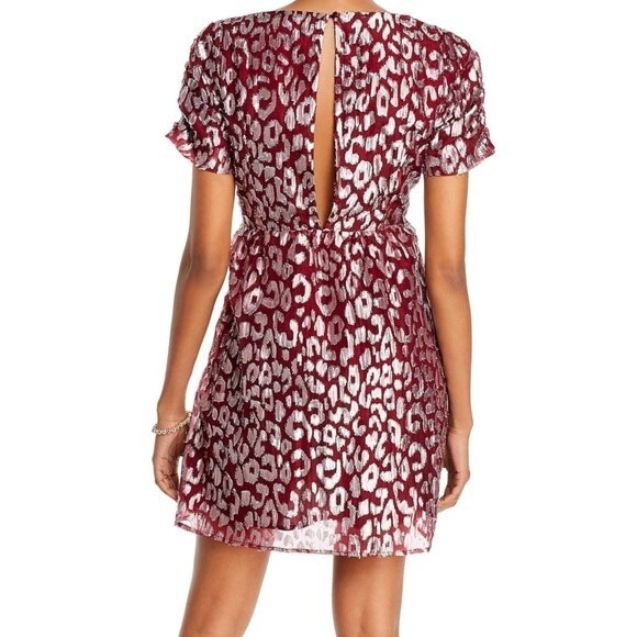 Aqua Metallic Babydoll Party Dress Size S‎ Burgundy Leopard Print - Picture 5 of 10